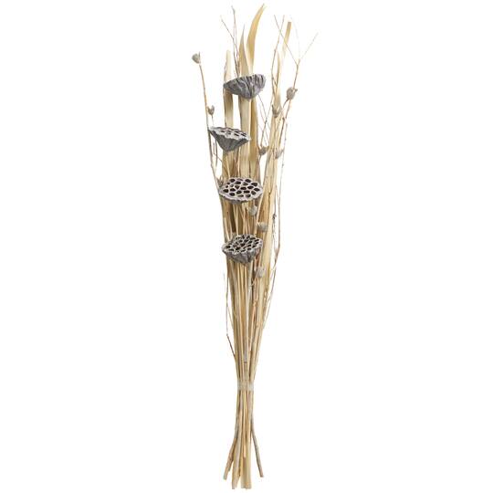 40" Gray Dried Plant Bouquet Lotus Flower Natural Foliage with Grass & Branch Accents